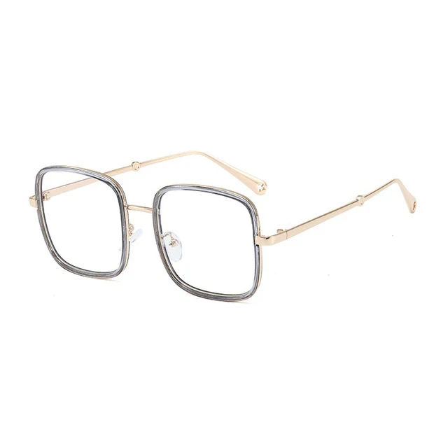 

Clear Green Square Women's Glasses Vintage Alloy Oversized Square Eyeglasses Men Retro Transparent Eyewear Black Pink Shades Big, Custom colors