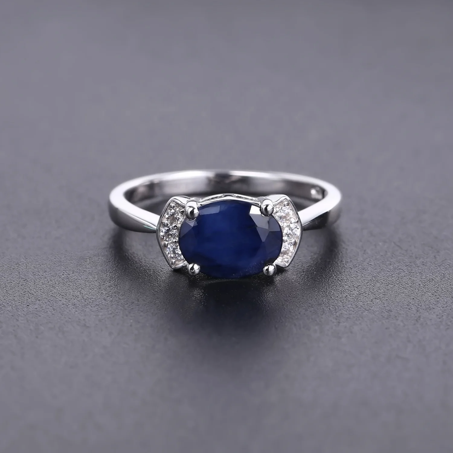 

Abiding High Quality 925 Sterling Silver Oval Blue Sapphire Ring Classic Vintage Engagement Rings For Women