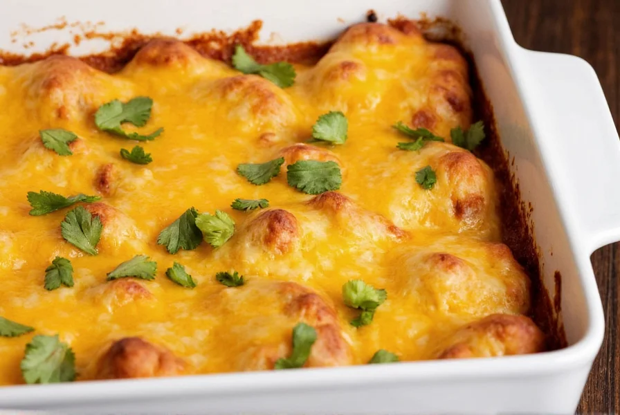 Casserole de chile relleno dans un plat de cuisson garnie de fromage fondu et de coriandre fraîche