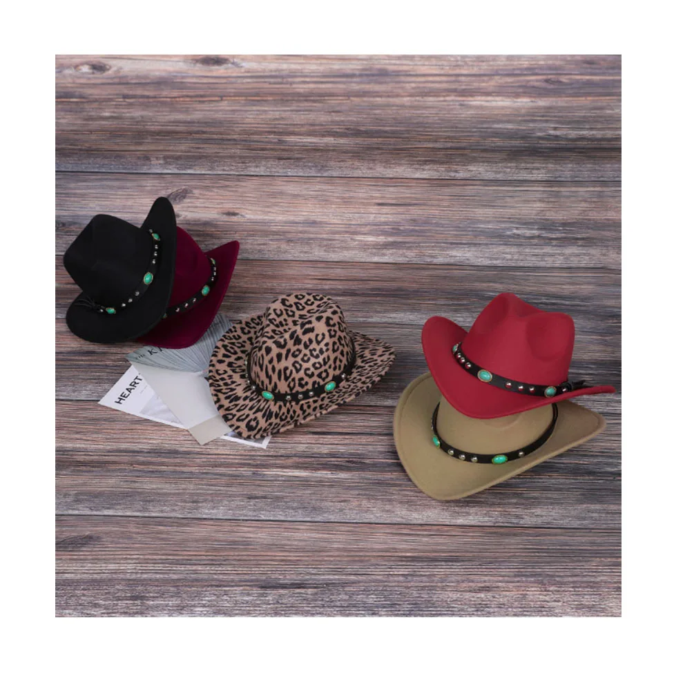 

Kids woolen leopard hat girls boys western cowboy hat mommy and me jazz hats