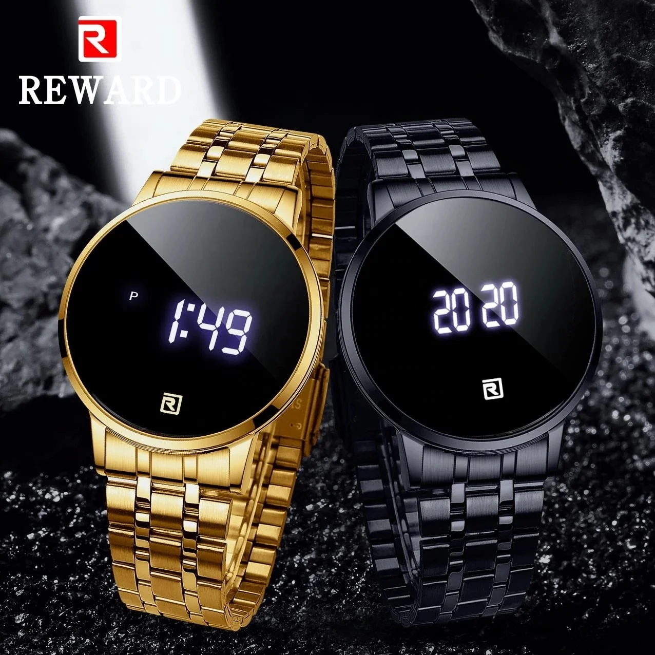 

Hot Reward Digital Couple Wristwatch Touch Screen Sport Waterproof Men Wrist Watch Simple Luxury Stainless Steel Watch for Man, According to reality