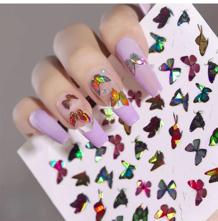 

Professional water decals holographic butterfly 3d stickers nail art, Colors
