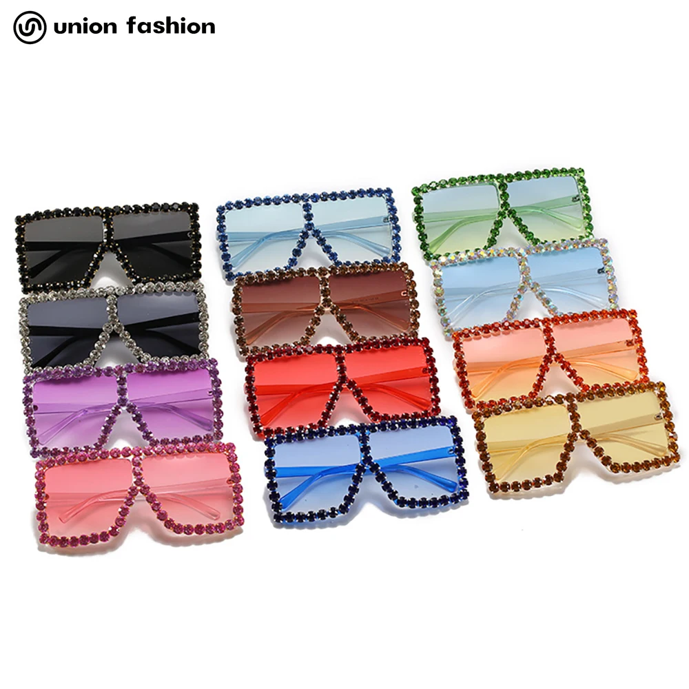

High Quality Square Diamond Sun Glasses Oversized Frame Women Sunglasses, 12 colors