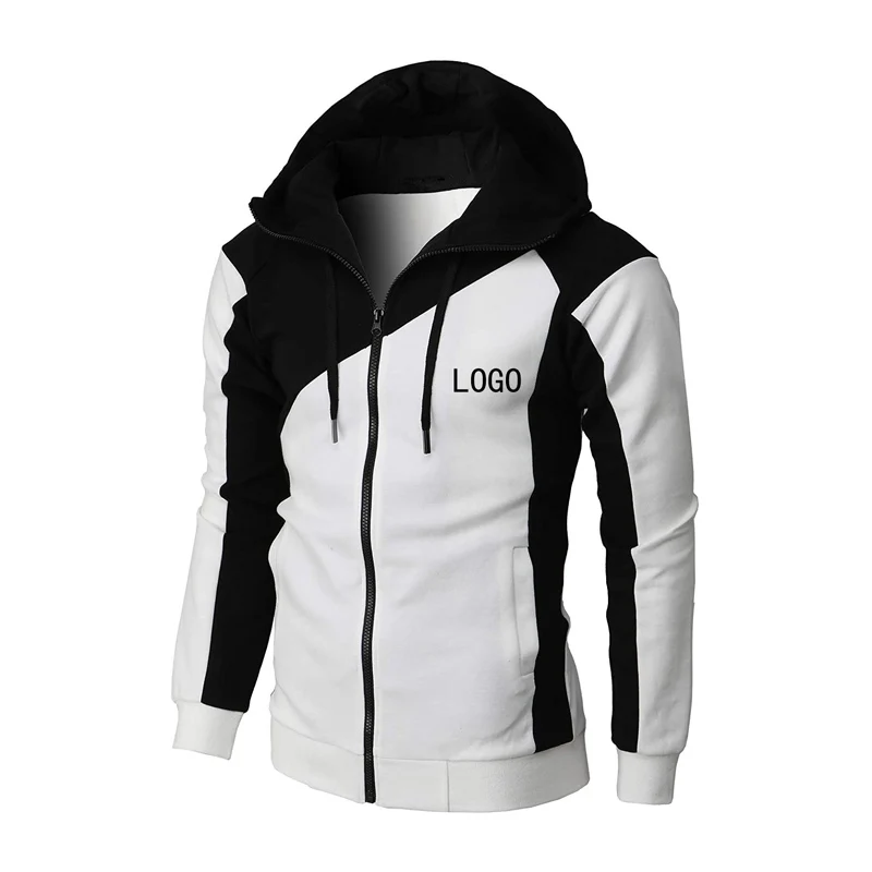 

OEM Men Thicken Polyester Oversized Hoodies Custom Logo zipper up men's hoodies Color Block Hoodies