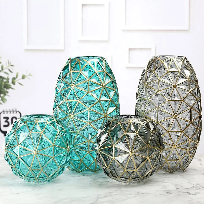 

2020 New Arrival Luxury Real Gold Diamond Stained Glitter Large Wedding Table Glass Flower Crystal Vase for Wedding Decoration, Customized