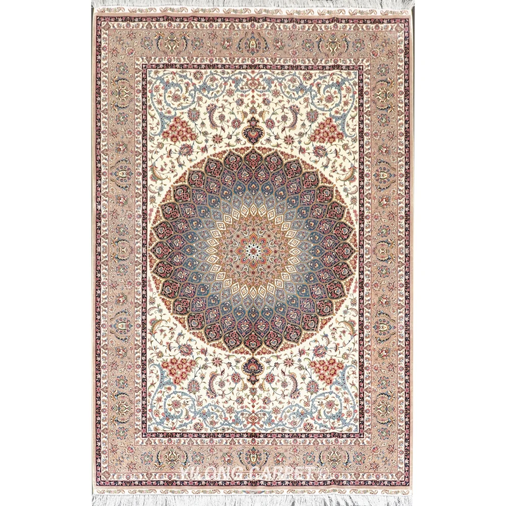 

YILONG 6'x9' Handmade Silk Area Rug Medallion Home Decor Classic Carpet