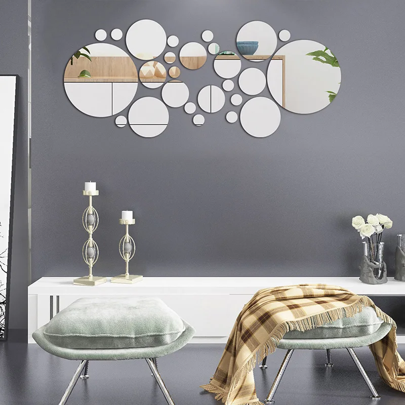 

26pcs 3d Mirror Wall Sticker Round Mirror Diy Tv Background Room Stickers Wall Decor Bedroom Bathroom Home Decoration Mirror, Silver/golden/black