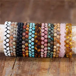 YueTong 6mm Natural Stone beaded Braided Bracelets Boho Macrame Bracelet Gemstone beads Wrap Bracelet Handmade Jewelry Dropship