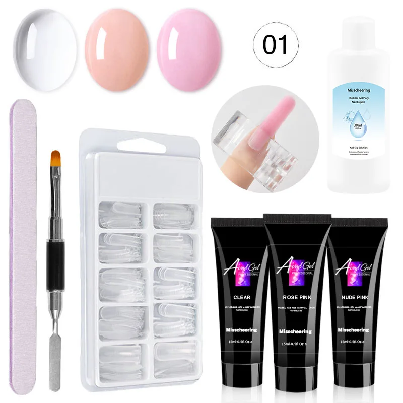 

15ml Professional Quick Building Pink Clear acrylic gel nail extension poly nail gel kits with dryer, Clear, pink optional