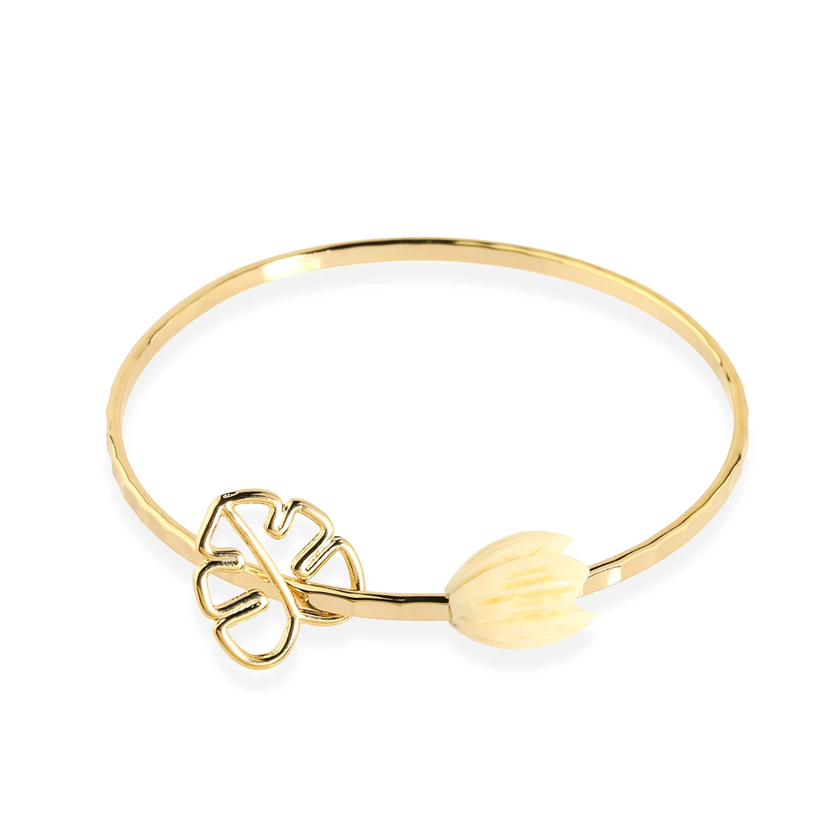 

pikake jasmine hawaii bangle monstera gold charm brass bangle bracelet