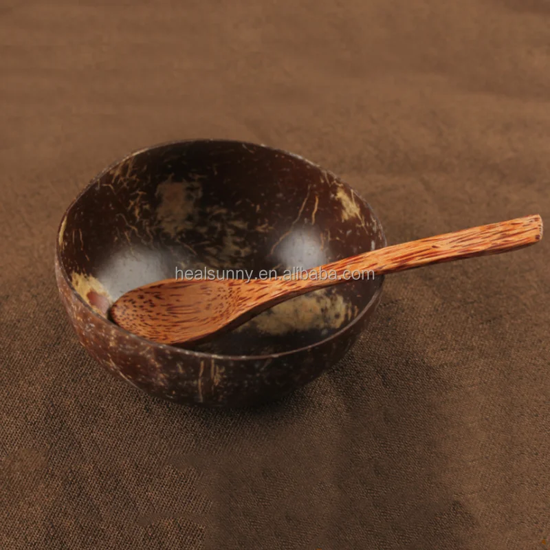 

100% Natural Low MOQ Customized Logo Polished Coconut Shell Bowl and coconut spoon Coconut Shell Bowl, As picture