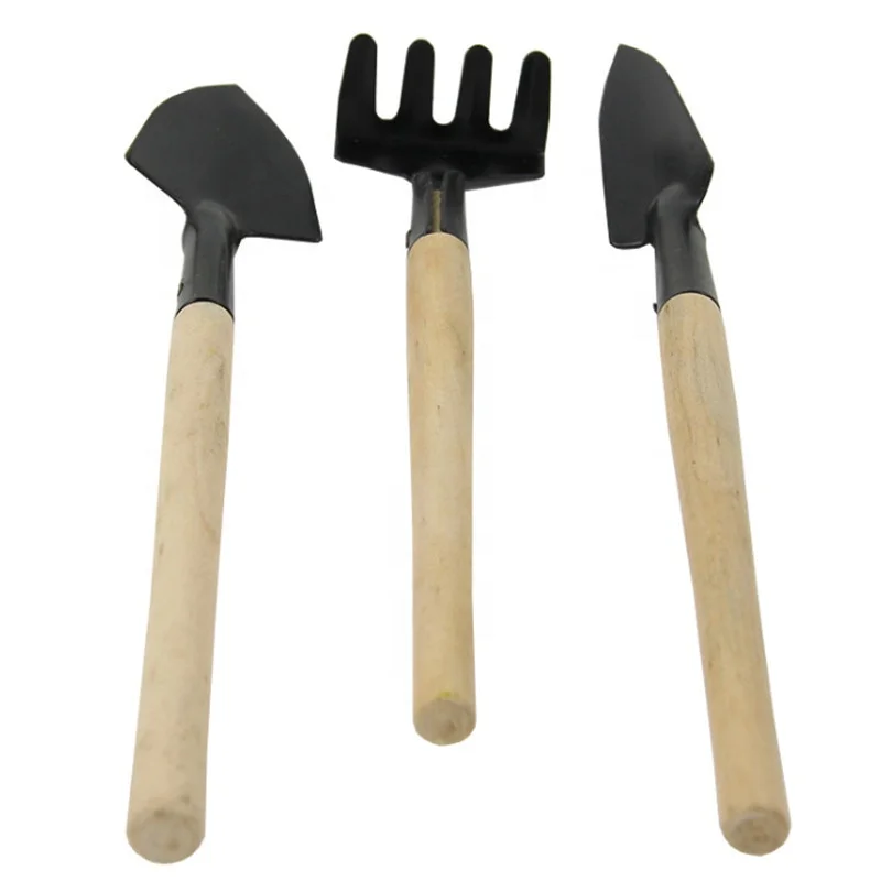 

3 Piece Mini Flower Vegetable Wooden Garden Shovel, Mixed color