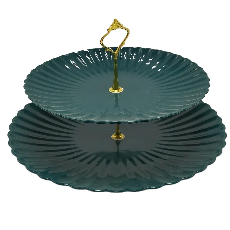 

Made in China western style ceramic porcelain 2 tier 2 layer ceramic dessert dishes candies cake stand