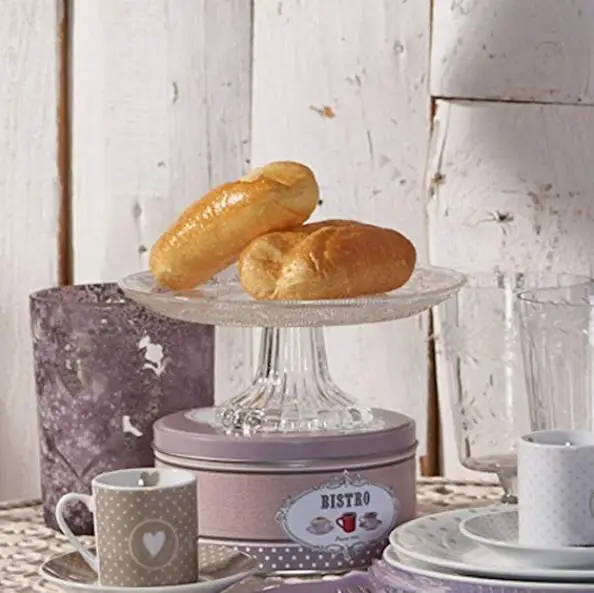 
Hot Selling tempered glass clear cake plate with stand 