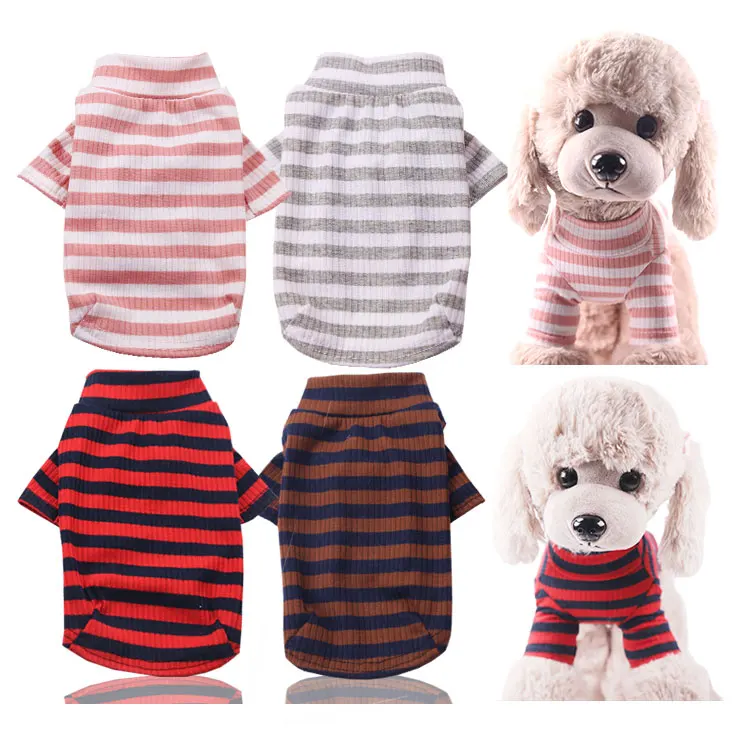 

spring autumn winter striped bottoming shirt coat warm pajamas pet cat dog clothes