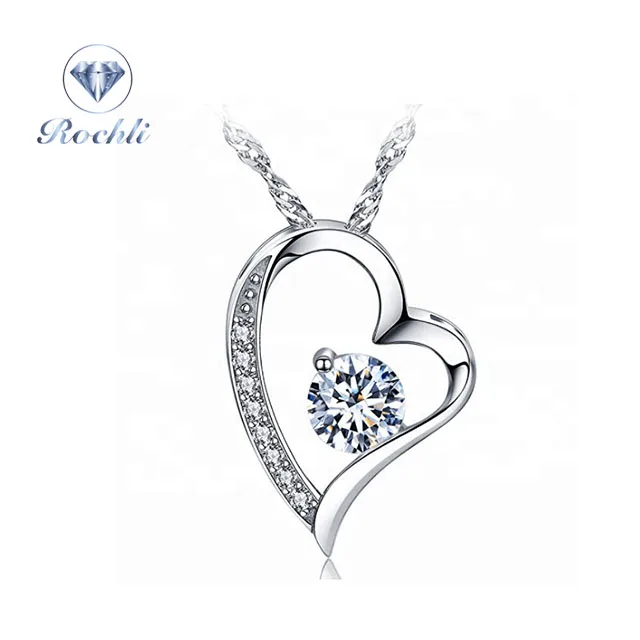 

925 Silver Crystal Heart Shape Lover Heart Pendant Cz heart pendant for woman wedding gift and birthday gift silver necklace, White/purple