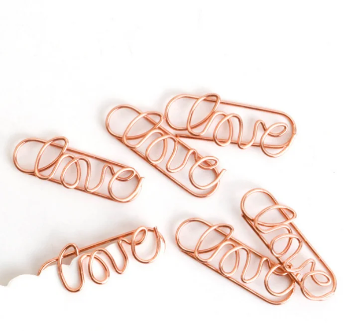 Bulk Packing Rose Gold Love Shaped Metal Card File Note Paper Clips For