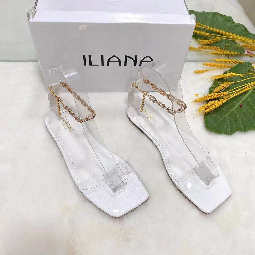 

Amazon Wholesale Women's Sandals Square Toe Open Toe Transparent Diamond Chain Buckle Flat Women's Sandals