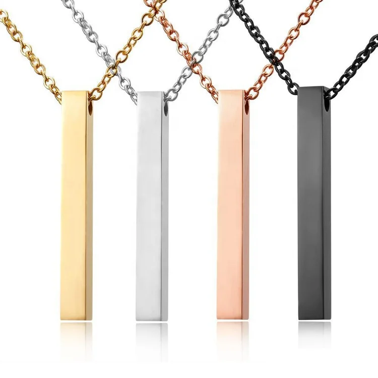 

Customized Engraved Logo personalized rectangle Necklace Stainless Steel Gold Plated Blank vertical Horizontal 3D Bar Necklace