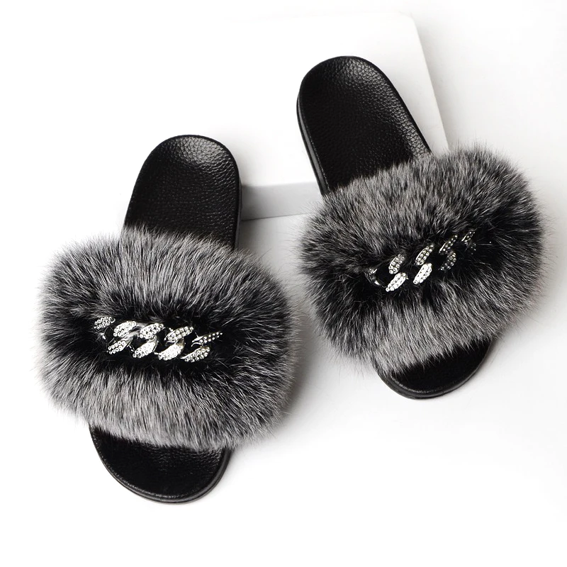 

Factory Direct Wholesale Quality Colorful Fur Sliders Factory Price real fox fur slippers fur slides, Customized