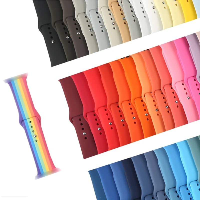 

For iwatch accessories sport silicone rubber smart watch bracelet strap for iwatch series se 1 2 3 4 5 6 7 charm band strap