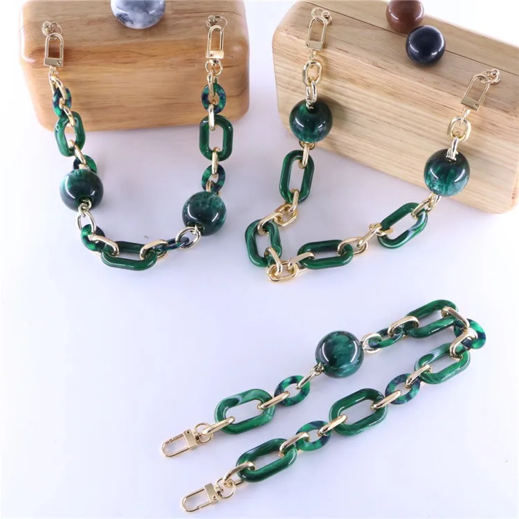 

2020 fashion custom design resin bag chain handles metal and acrylic chains for clutch bags