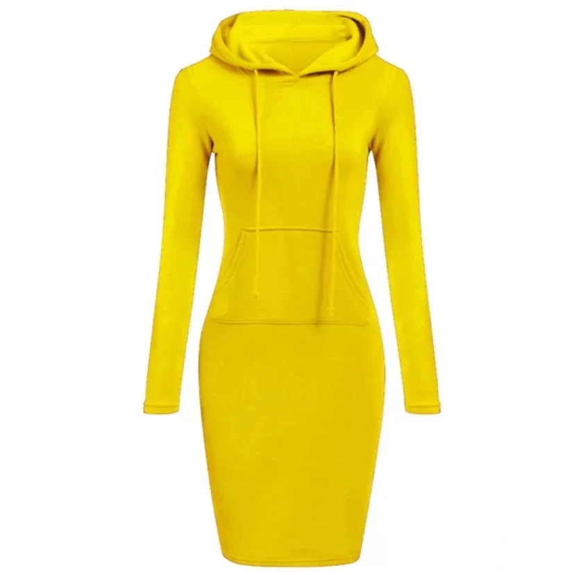 

Fashion hoodies full sleeve winter women pockets solid color dress
