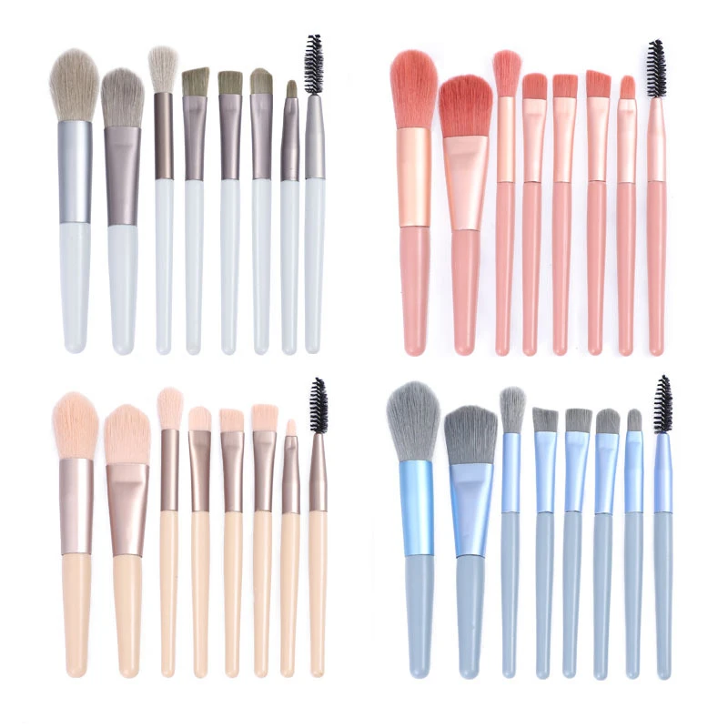 

Wholesale 8 Pieces Beauty Tools Portable Soft Fur Makeup Brush Pvc Bag Packaging Brush Makeup Set, As picture