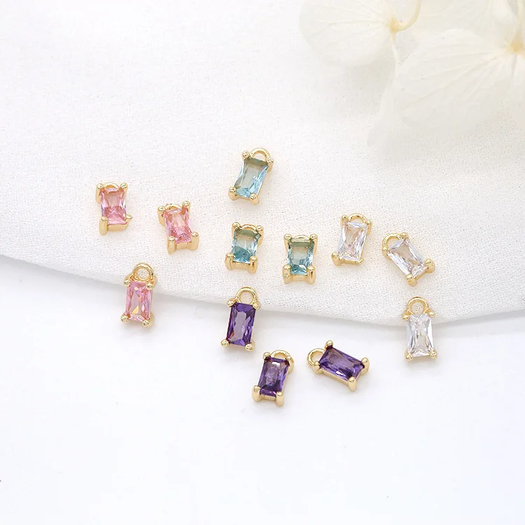 

Simple Design 14K Gold Plated Multi Color Small Rectangle Shape Inlaid Zircon Charm Pendant