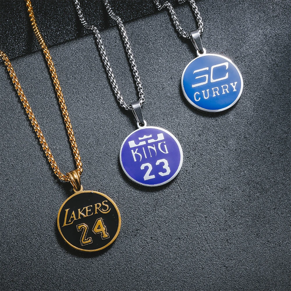 

Favorite basketball star custom gift stainless steel Kobe number 24 pendant kids name plate personal named necklaces, Gold, steel