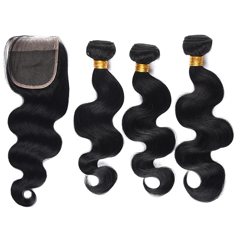 

16 18 20 Inch Unprocessed Virgin Remy Peruvian Body Wave Hair Bundle 3Pcs Lot Deals With Lace Closure Set