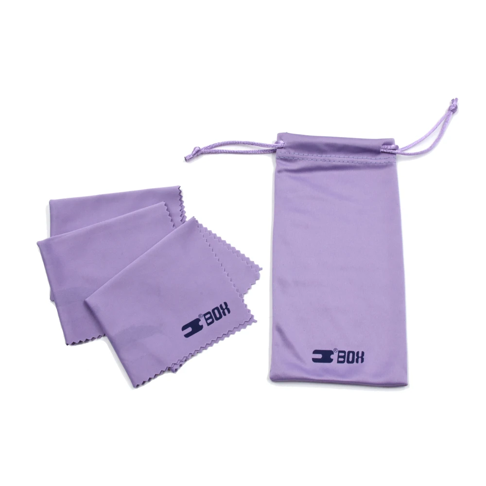 

New design Microfiber Sunglasses cleaning cloth and double side Drawstring Pouch sets, Black or customized