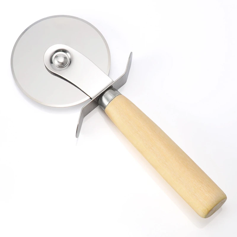 

Wholesale High Quality Wood Stainless Steel Wheel Blade Cheese Slicer Pizza Cutter With Wooden Handle, Stock or customized