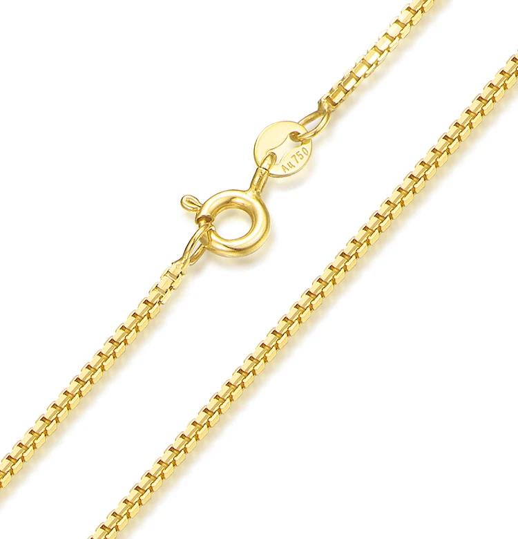 

1.1/1.3/1.5mm 18kt Box Chain AU750 Stamp Thin Chain Necklace Yellow Gold Chain Design for Women in 16/18/20inch