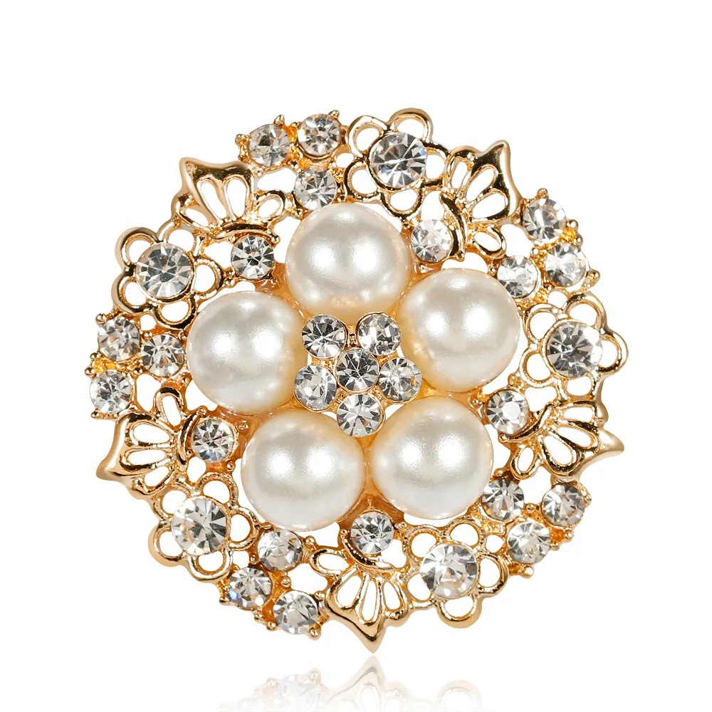 

Flower Pearl Brooches Jewelry Accessories Imitation Pearls Rhinestones Crystal Wedding Brooch Pin