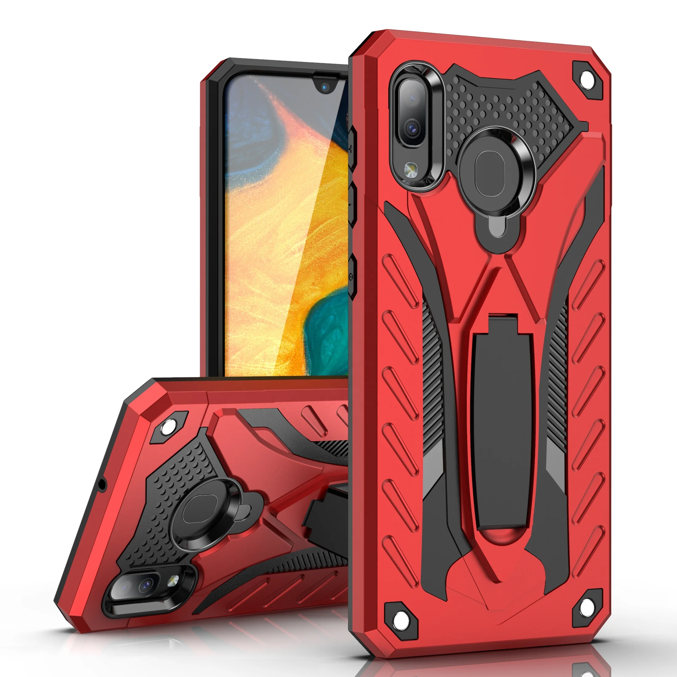 

ZHIKE Shockproof Hard PC and TPU Anti-Drop Red Phone Case with Kickstand Impact Defender Cover for Samsung Galaxy A30, Black, red, blue, silver, rose gold, luxury gold