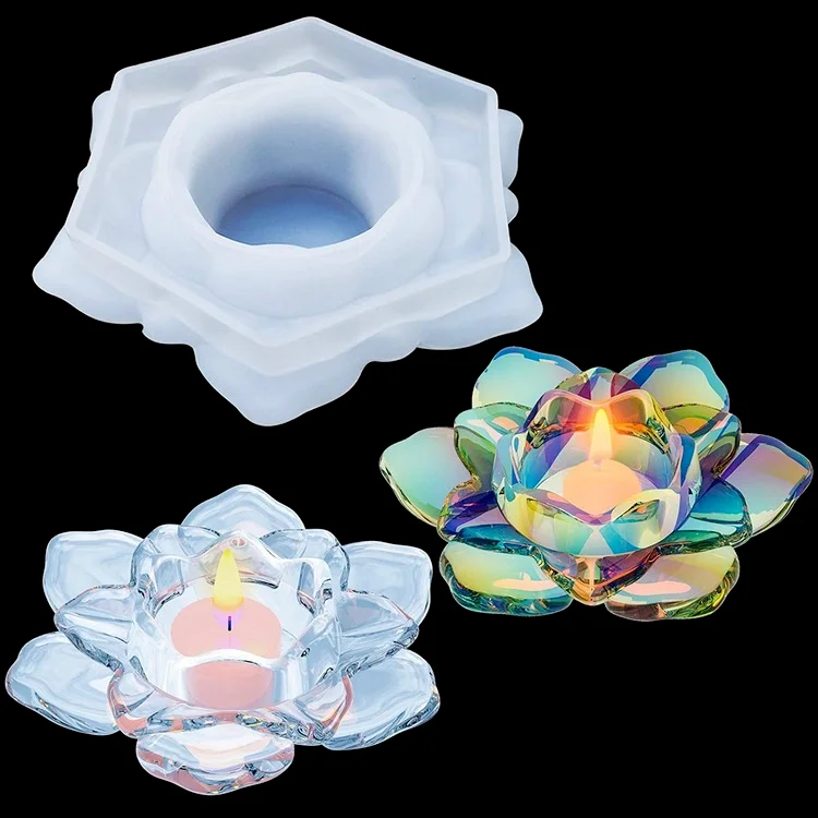 

Lotus Tealight Candles Holders Resin Mold Flower Candlestick Epoxy Casting Silicone Molds