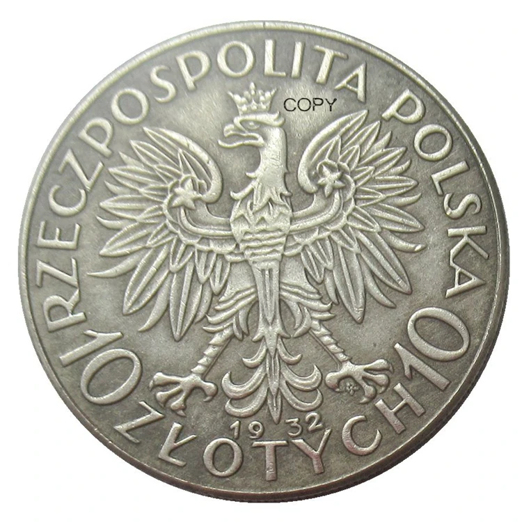 

Reproduction 1932 1933 Poland 10 Zlotych Silver Plated Coins