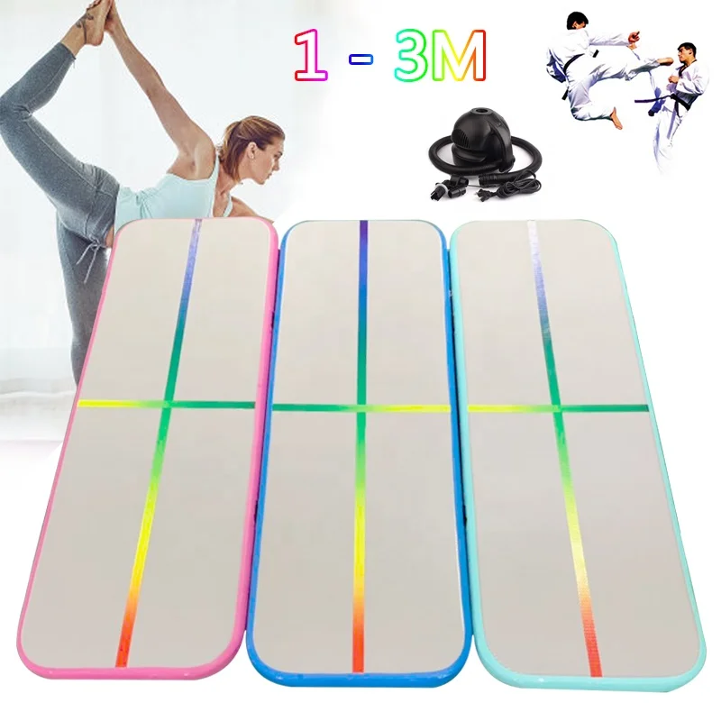 

Hot sale inflatable gym mat inflatable air track for gymnastics Yoga Mattress Wear-resistant Inflatable wrestling mat, Blue pink green