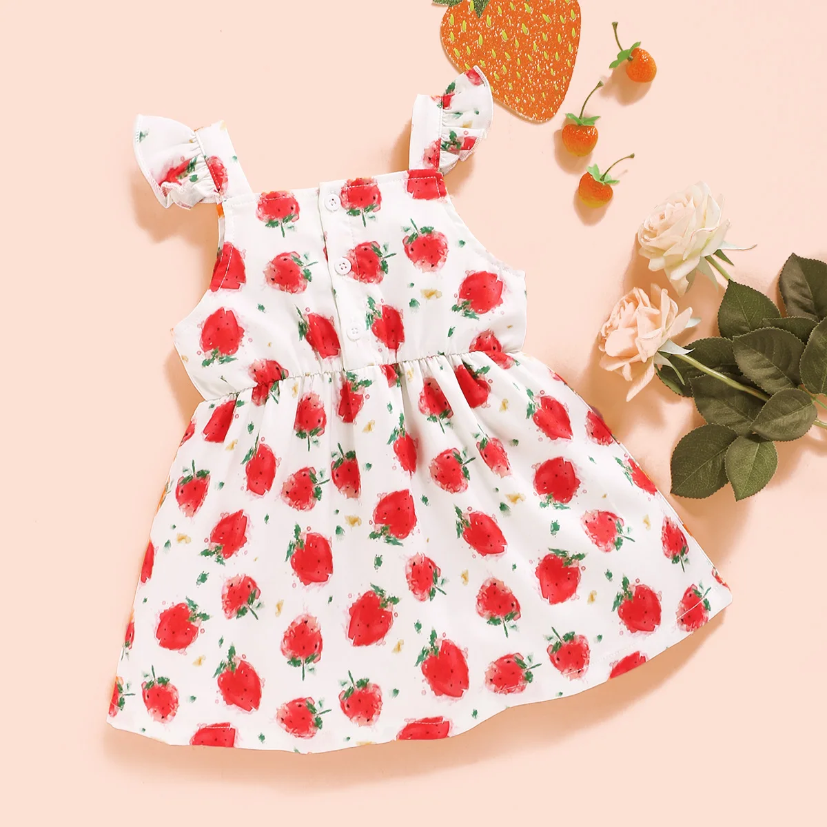 

Little Girl A-Line Skirt Red Strawberry Print Halter Dress Boutique Baby Children'S Wear Wholesale
