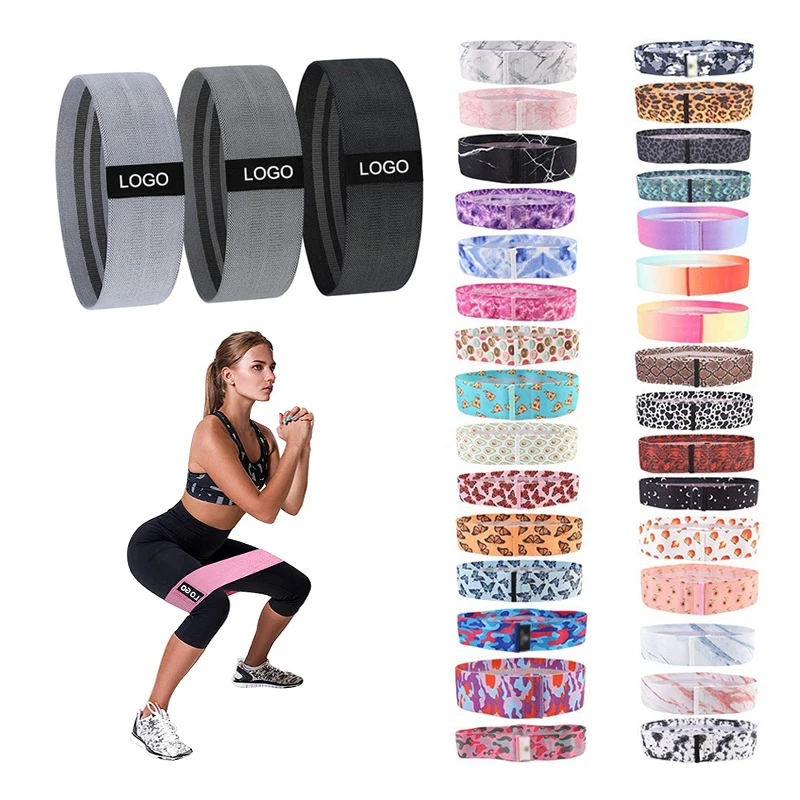 

Bitjoy Custom Logo Printed Yoga Gym Exercise Fitness for Legs Glutes Booty Hip Fabric Resistance Bands Set, Gray/ pink / purple