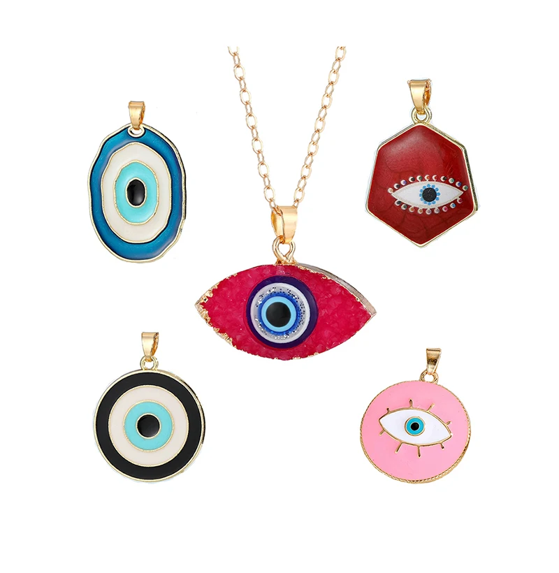 

Women tukish geometric devil eye jewelry zinc alloy 18k gold plated colorful enamel evil eye necklace