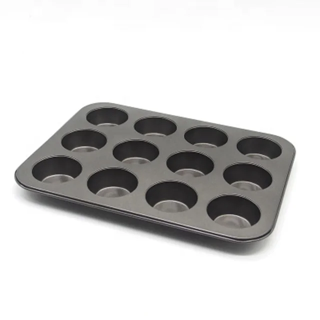 

12 Non-Stick BPA Free Silicon Muffin Cups Bakeware Mold with Regular Carbon Steel Cupcake Oven Pan, Product color