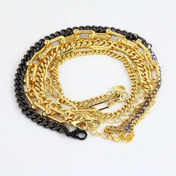 

BM1014 Popular 18k gold Plated Chunky Curb Chain Paper Clip Horseshoe Link Chain Bracelets for Women Girls