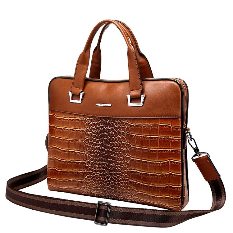 

leisure square shape leather men handbag with metal patch logo