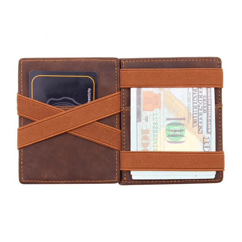 

Boshiho Thin Minimalist magic wallet card case genuine leather mans bifold women & men's slim leather magic wallet, Brown, dark red or customized