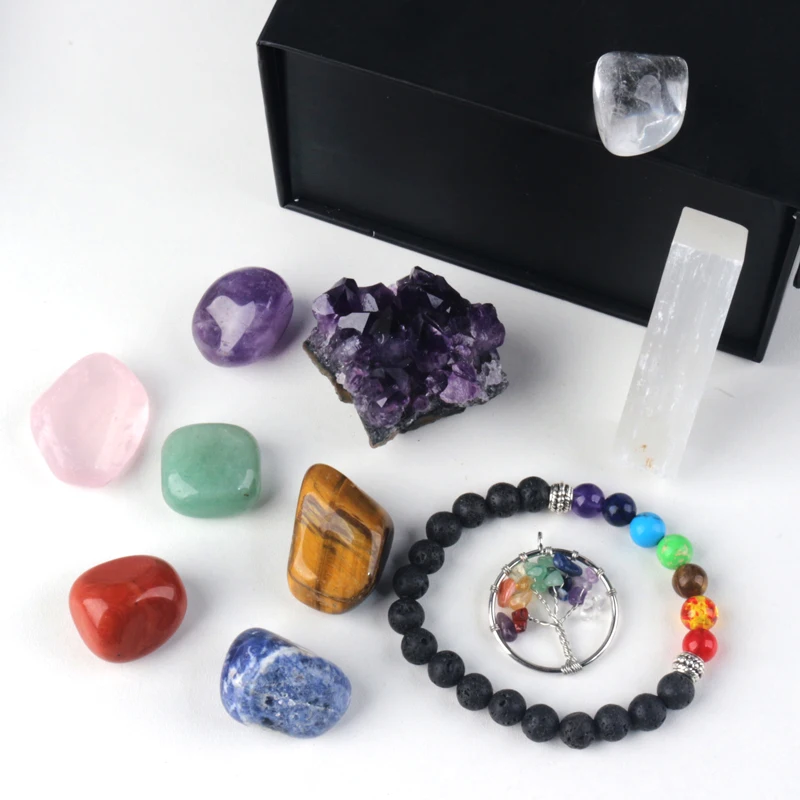

New Product Natural Crystal 7 Chakra Stone Tumble Healing Stones Crystal Gift Box