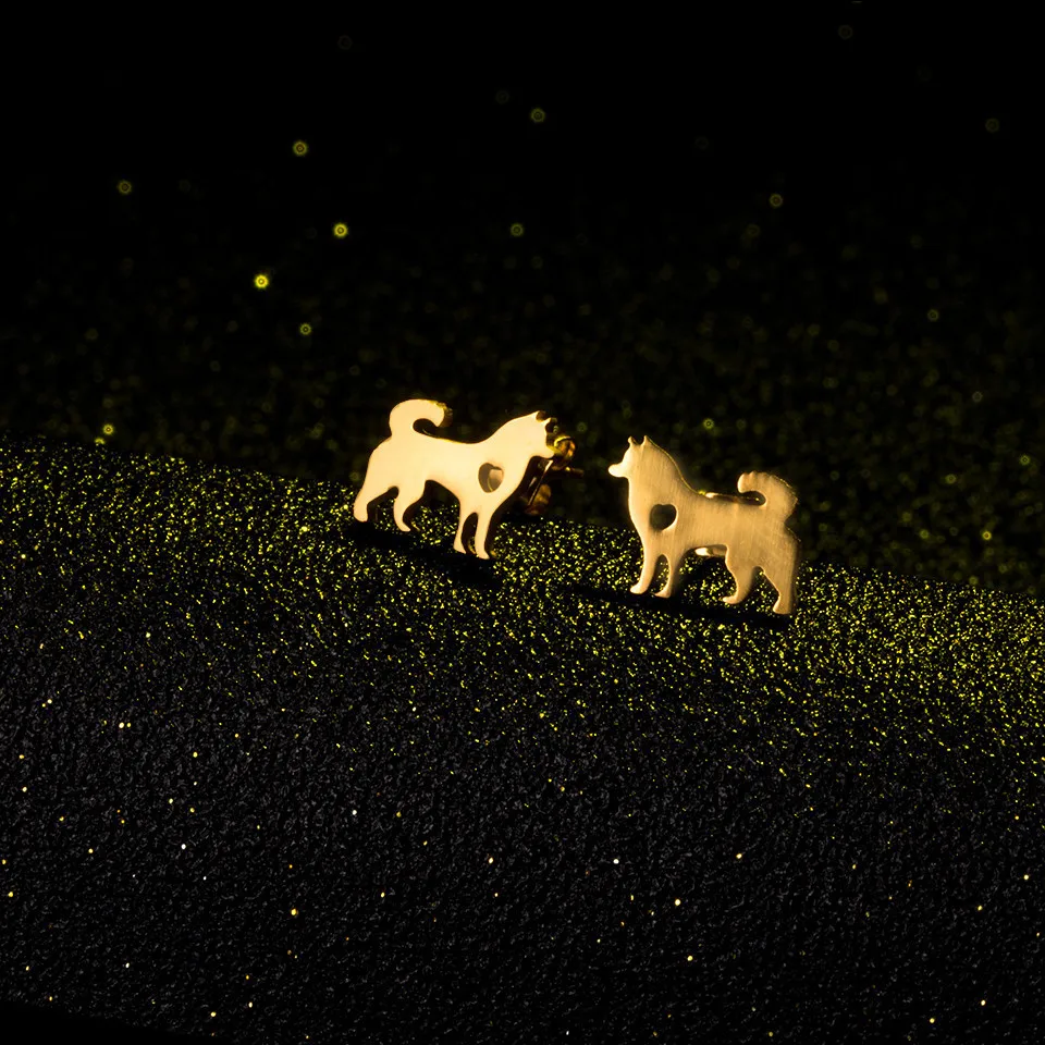 

Waterproof 18K Gold Plated Titanium Steel Dog Earrings 316L Stainless Steel Geometric Dog Animals Stud Earrings