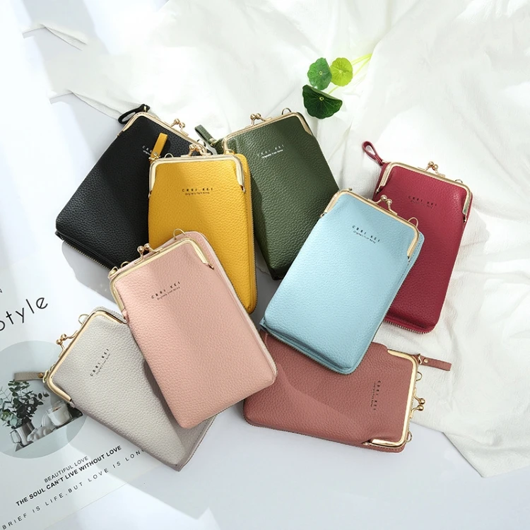 

W412 New arrival multi colour slim lychee pattern shoulder bag mini luxury phone purses cute wallet