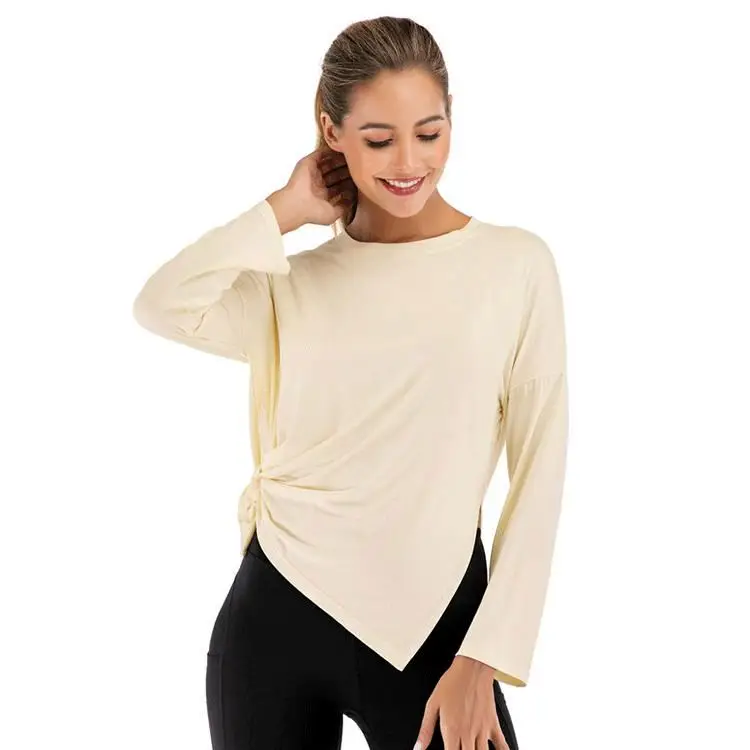 

High Quality Loose Sport Gym Yoga Active Wear Long Sleeve Yoga Top Shirt Women, Pink, creamy-white , blue